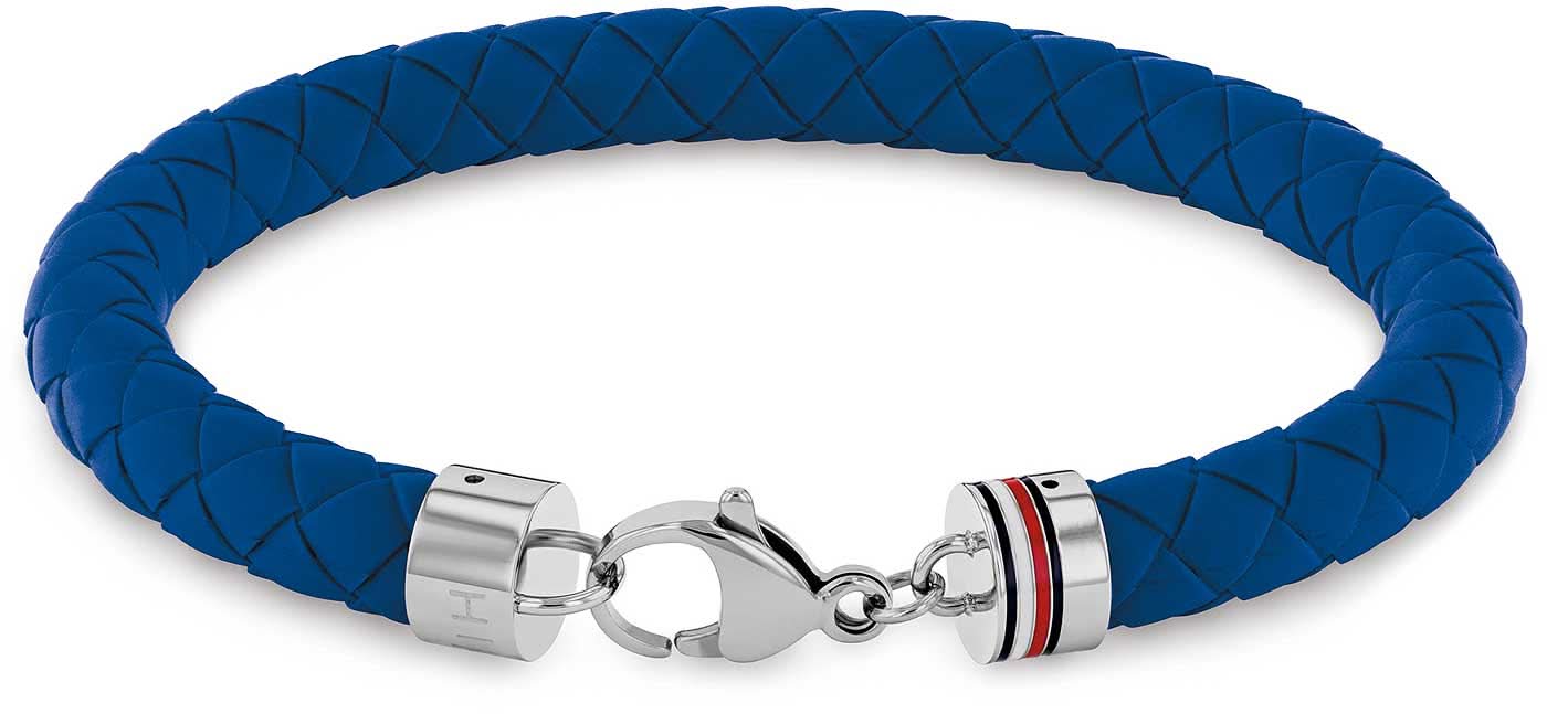 Pulsera de silicona trenzada, trenzado azul, cierre de clip plateado con Tommy Hilfiger