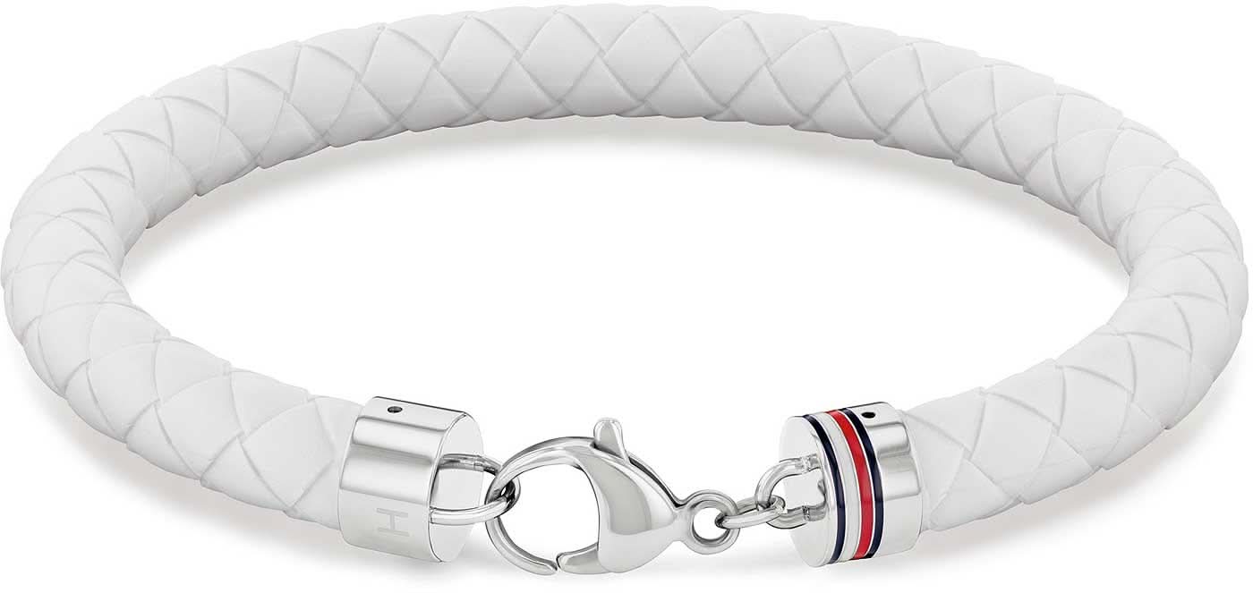 Pulsera de silicona trenzada Tommy Hilfiger, trenzado blanco, cierre plateado con rayas de colores