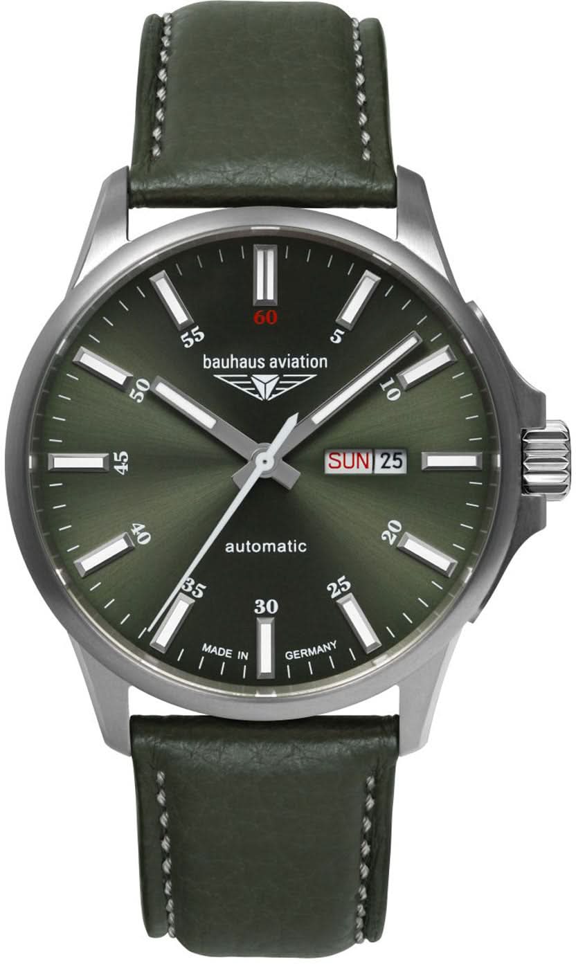 Reloj de titanio para hombre con correa de cuero verde, esfera verde y fecha