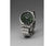 Pulsera de hombre, vista lateral: brazalete de acero inoxidable y esfera verde con fecha