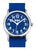 "Reloj infantil con esfera azul, caja plateada y correa textil azul"