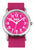 Reloj para niña con pulsera textil rosa y caja plateada, esfera rosa