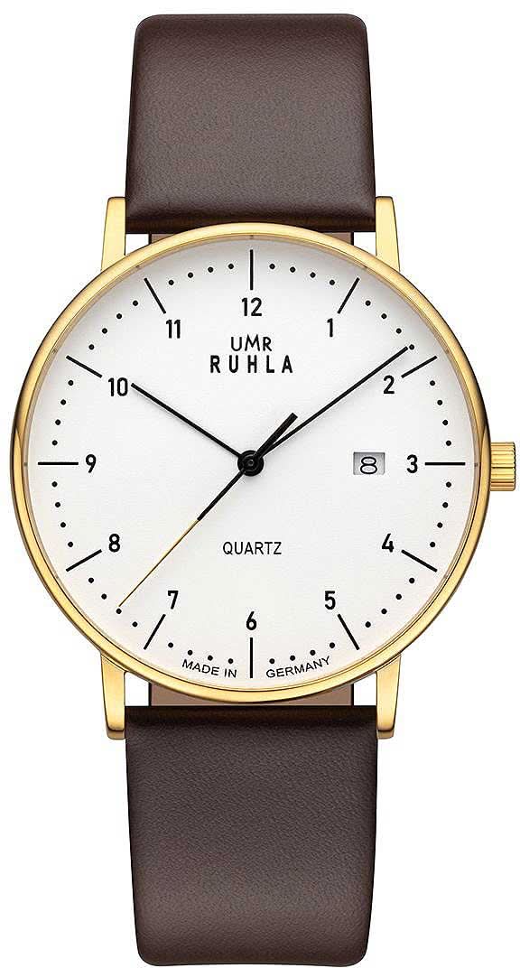Pulsera para hombre: esfera blanca, caja dorada, correa de cuero marrón