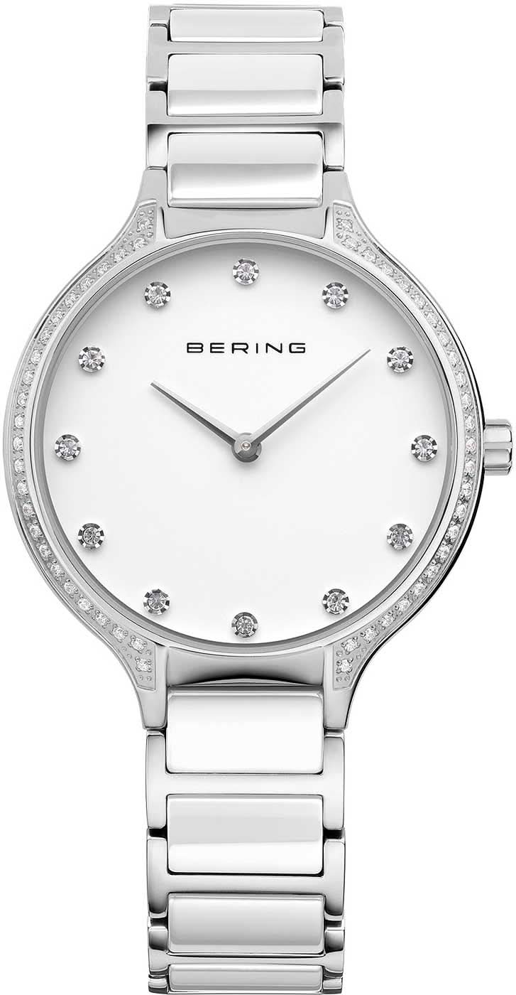 Reloj Bering para mujer: esfera blanca, índices de circonita, correa de cerámica, cristal de zafiro