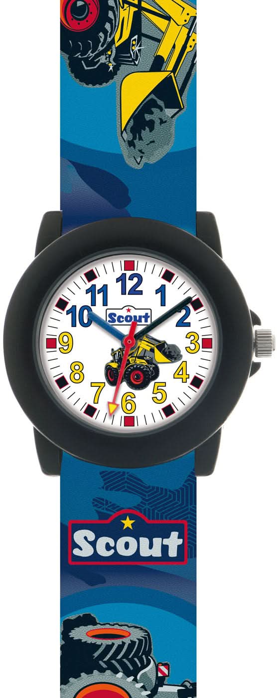 Reloj infantil con correa azul, esfera analógica, logo Scout