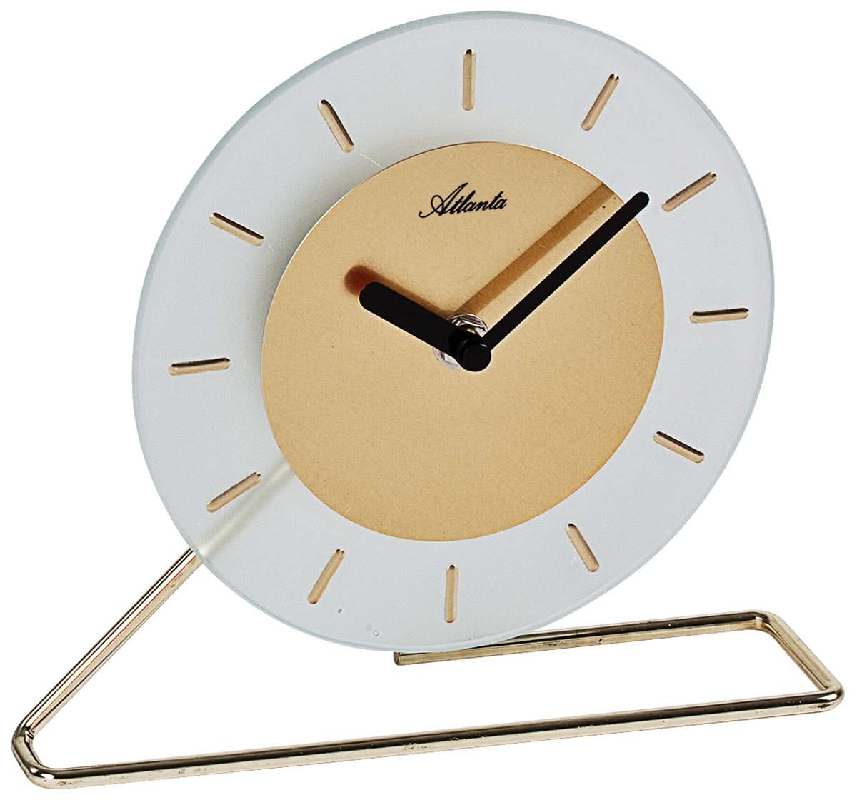 Reloj de mesa redondo de metal con esfera beige y escritura Atlanta, manecillas negras