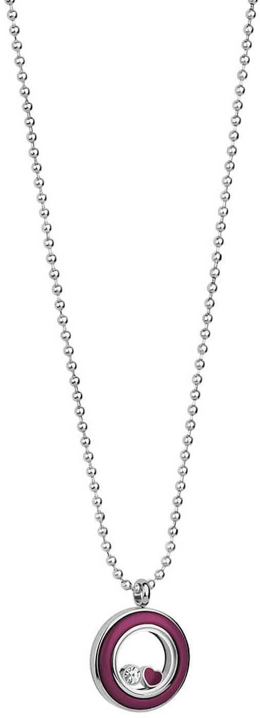 Collar de acero inoxidable con colgante redondo, anillo interior morado y ojales