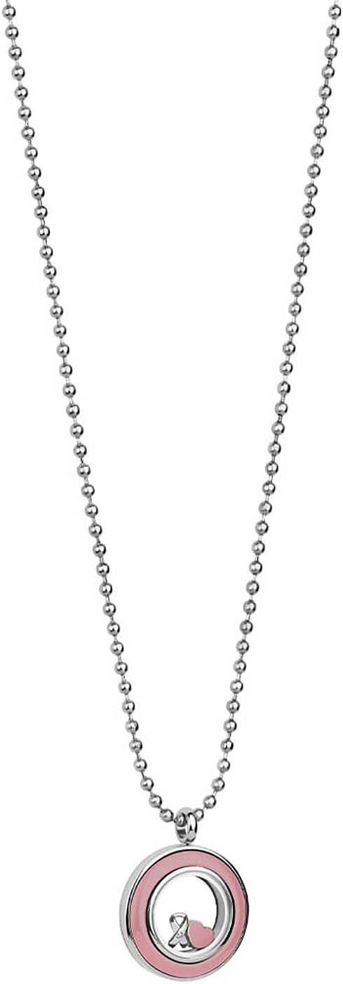 Cadena de acero inoxidable con colgante redondo de Bering Jewelry, inserto rosa