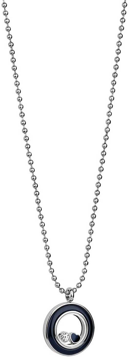 Collar de acero inoxidable con cadena de bolitas plateada y colgante redondo con incrustación oscura