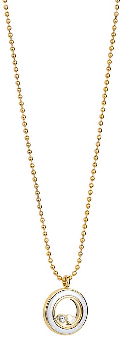 Collar de acero inoxidable con cadena de bolitas doradas y colgante redondo con anillo circular