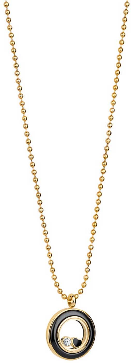 Bering collar de acero inoxidable con cadena de eslabones y colgante redondo, oscuro