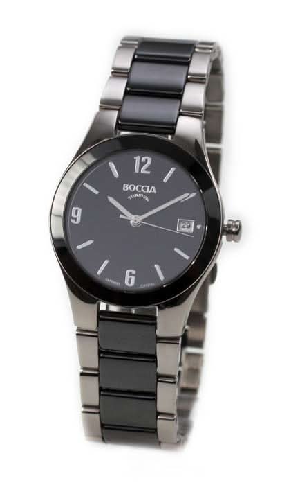 Reloj Boccia con pulsera de titanio puro y esfera oscura, pantalla redonda con índices