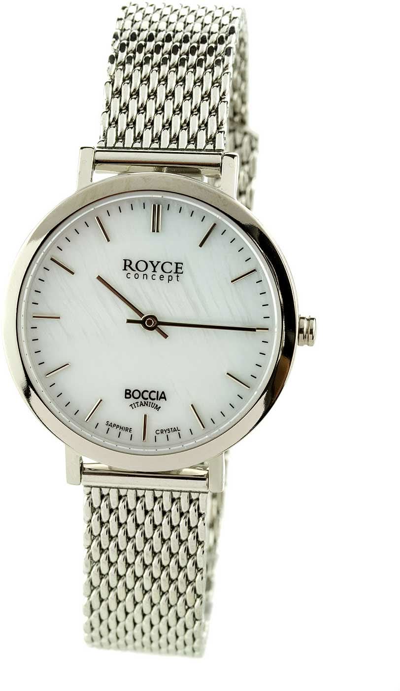 Boccia - Reloj de mujer con correa de malla de titanio y esfera redonda blanca con manecillas