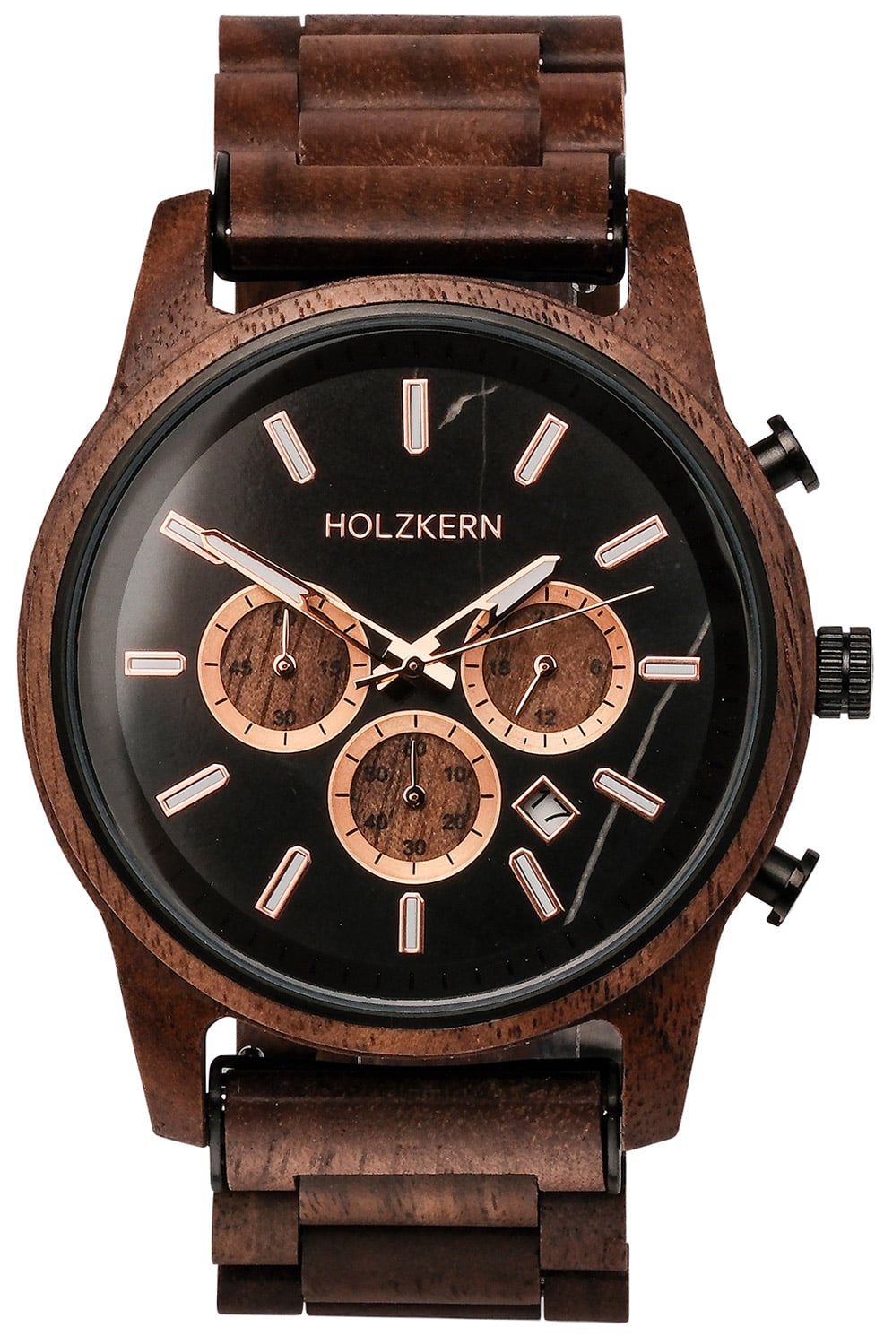 Holzkern Buschwerk HK1073 Herren Armbanduhr Braun • Chronographenwerk • Echtmarmor-Zifferblatt