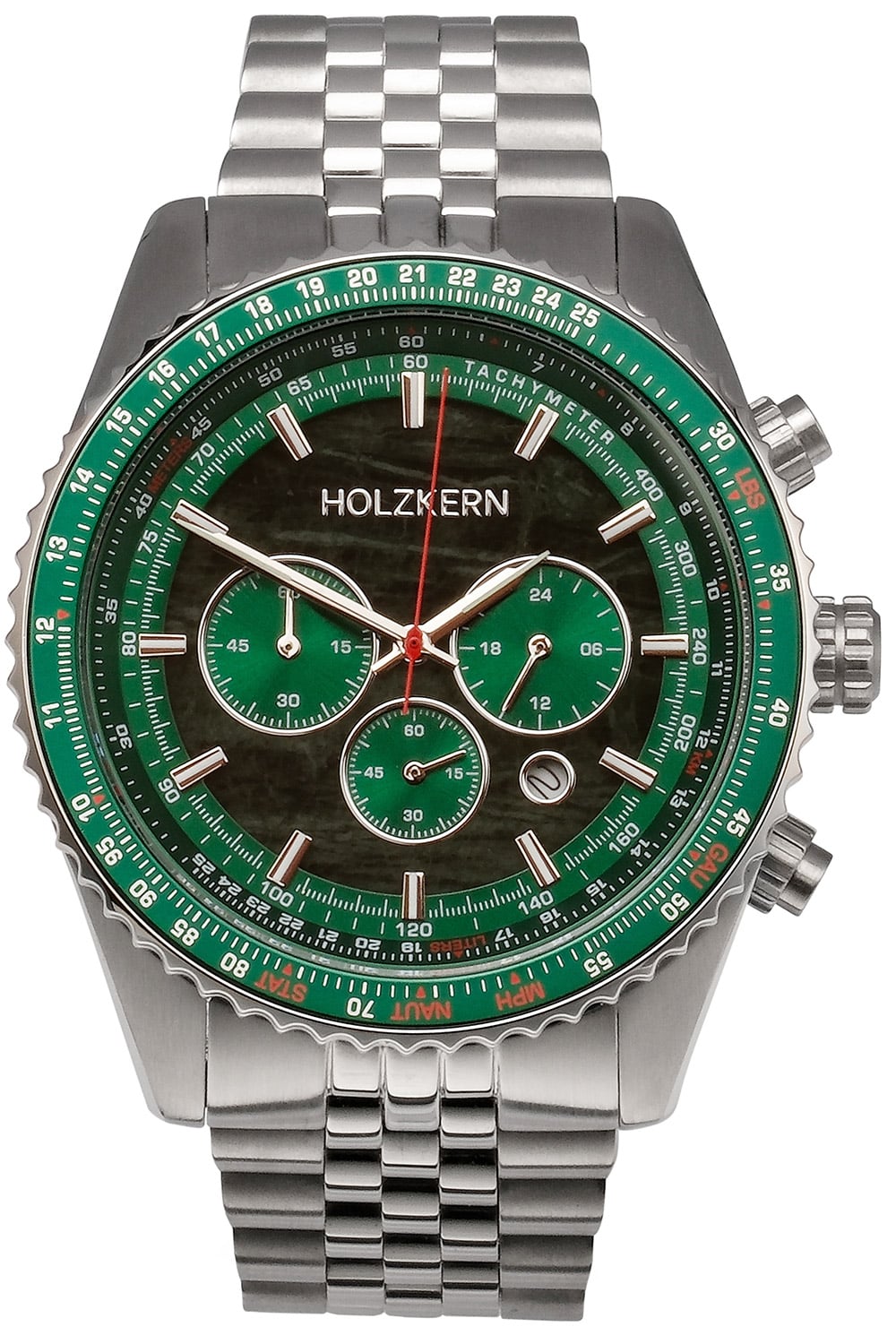 Holzkern Openhorizon 9010631018290 Herren Chronograph Grün/Silberfarben • Echter Marmor-Zifferblatt • Tachymeter-Lünette