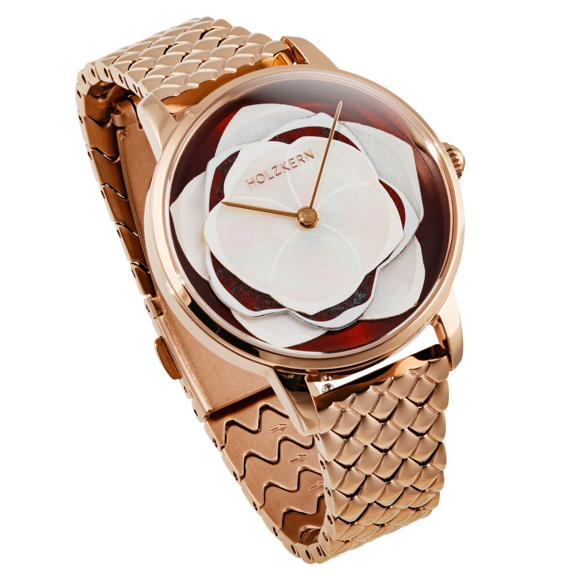 Holzkern Rosetta Damen Armbanduhr Roségold • Miyota-GL24 Quarzwerk • Echtes Perlmutt & Jaspis