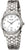 "Reloj de mujer con correa redonda de acero inoxidable plateado y esfera blanca con índices"