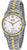 Reloj de mujer con pulsera de metal plateado, detalles dorados y esfera clara.