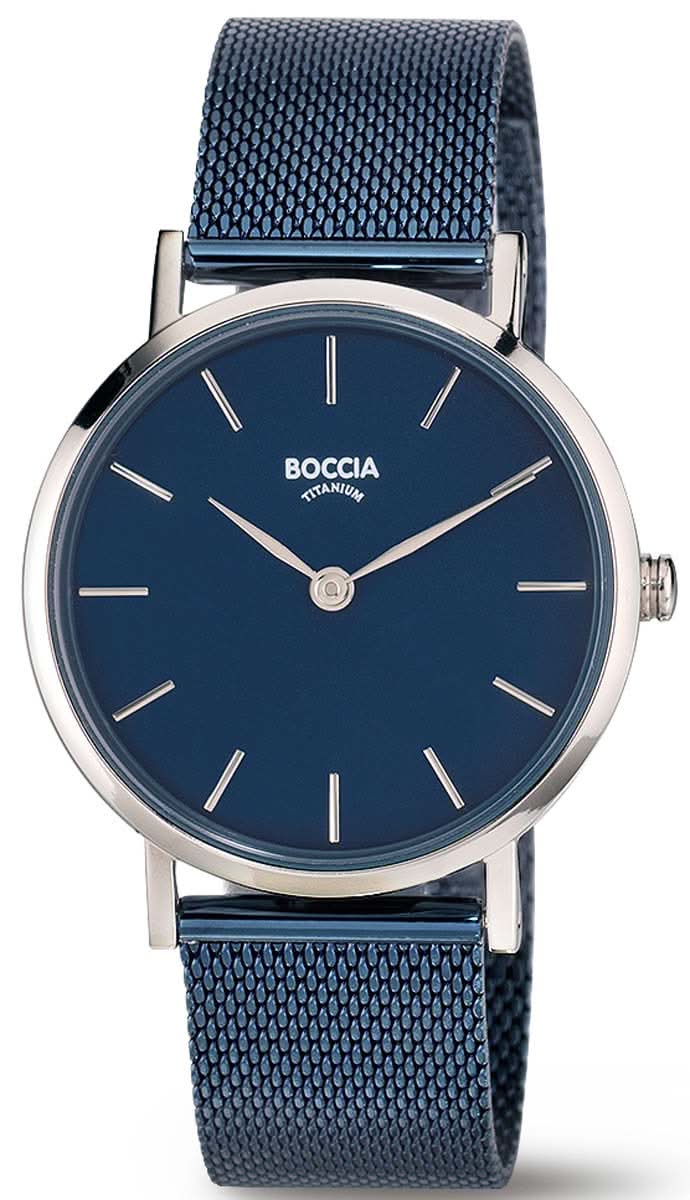 Boccia - Reloj de mujer con esfera azul y brazalete de metal azul