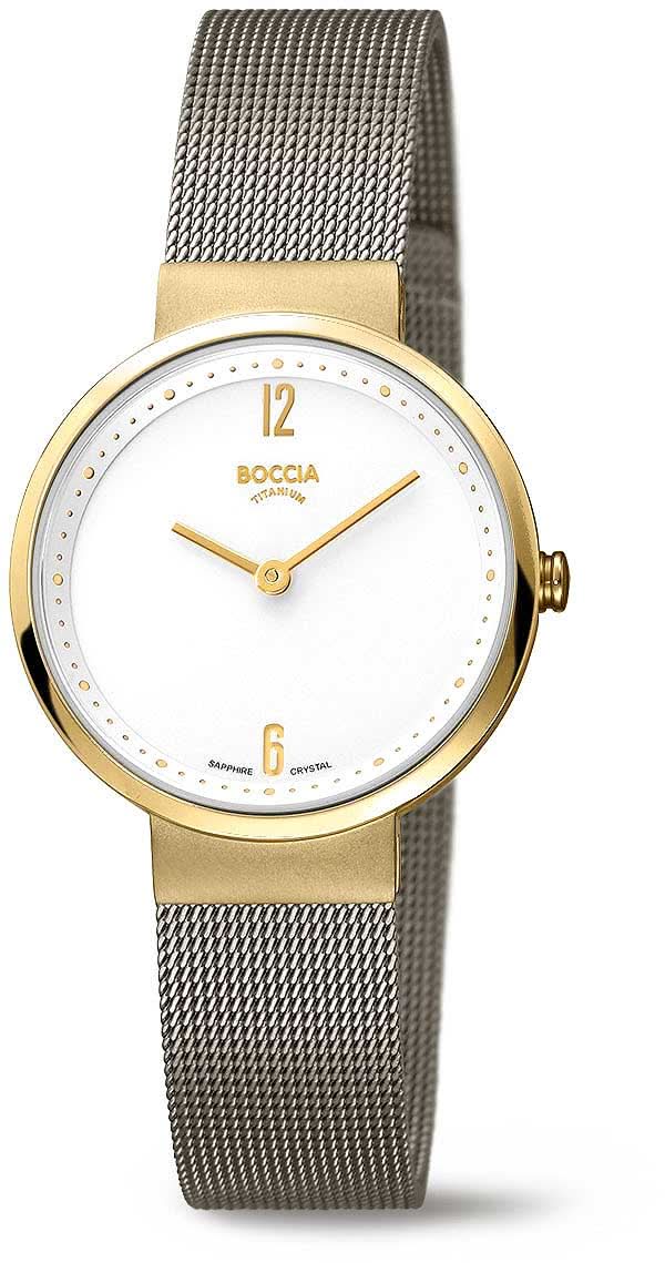 "Reloj de mujer con correa de metal plateado, caja dorada y esfera blanca"