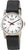 Reloj de mujer Boccia con correa de cuero negra, esfera blanca, manecillas rojas, indicador de fecha
