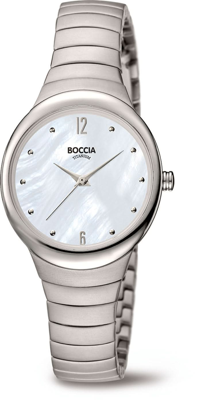 Boccia - Reloj de mujer con pulsera de metal plateado y esfera redonda blanca