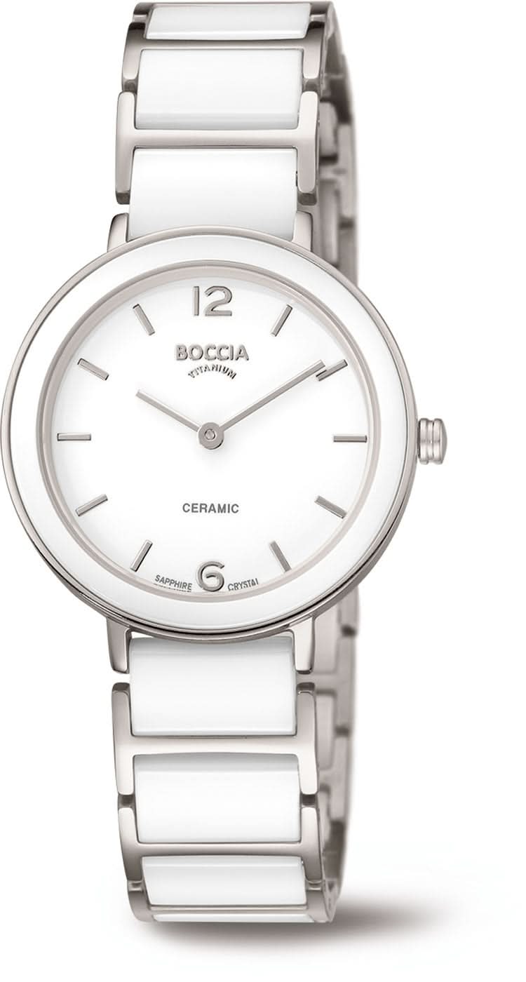 Reloj de mujer con brazalete de metal plateado y esfera blanca con índices de barra