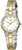 "Reloj de mujer con pulsera de metal bicolor y esfera blanca, agujas doradas"