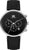 "Reloj de mujer con correa de cuero negra, esfera negra y bisel plateado"
