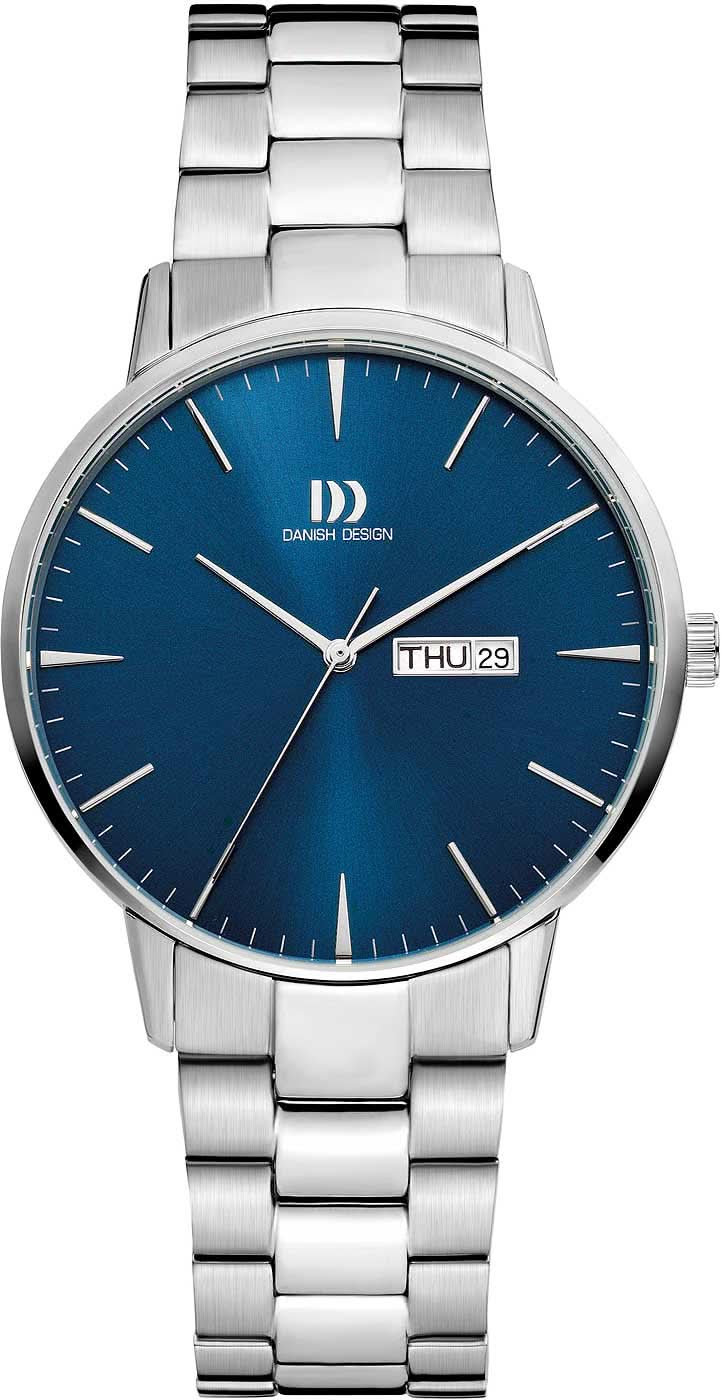Pulsera de hombre con esfera azul, indicador de fecha y brazalete de metal plateado