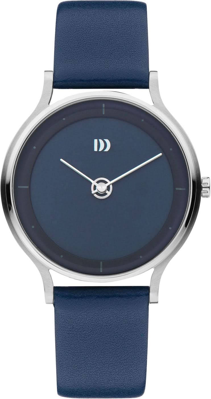Reloj solar para hombre con esfera azul y correa de cuero azul oscuro, caja redonda