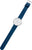 Pulsera de hombre en correa de cuero azul, con caja plateada lateral y esfera estrecha.