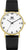 Reloj de hombre con correa de cuero negra, caja dorada y esfera blanca