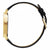 Pulsera de hombre, correa de cuero negro con caja de titanio en tono dorado, vista lateral