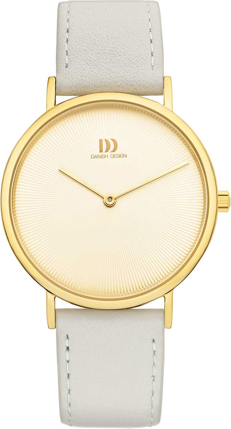 Reloj de mujer con esfera redonda dorada y correa de cuero beige