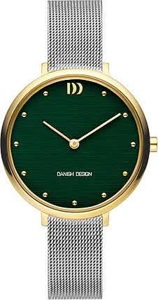 Reloj de hombre con caja dorada, esfera verde y correa de metal plateado