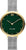 Reloj de hombre con caja dorada, esfera verde y correa de metal plateado