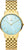 "Reloj de mujer con pulsera de acero inoxidable en tono dorado y esfera azul claro con índices de bastón"
