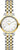 Reloj de mujer con pulsera de acero inoxidable plateado y detalles dorados, esfera redonda blanca