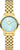 Reloj de mujer de acero inoxidable con pulsera de eslabones dorados y esfera azul claro