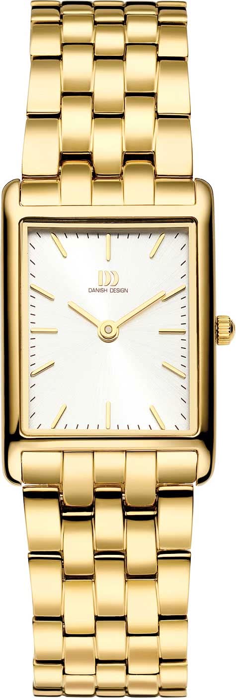 Reloj de hombre con caja rectangular, correa dorada y esfera blanca