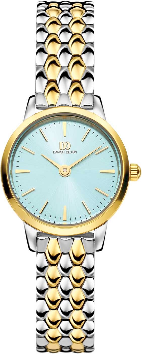 Reloj de mujer de acero inoxidable, bicolor plata/oro, esfera azul claro, agujas doradas