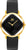 Reloj de mujer con correa de cuero negra, esfera negra y bisel dorado