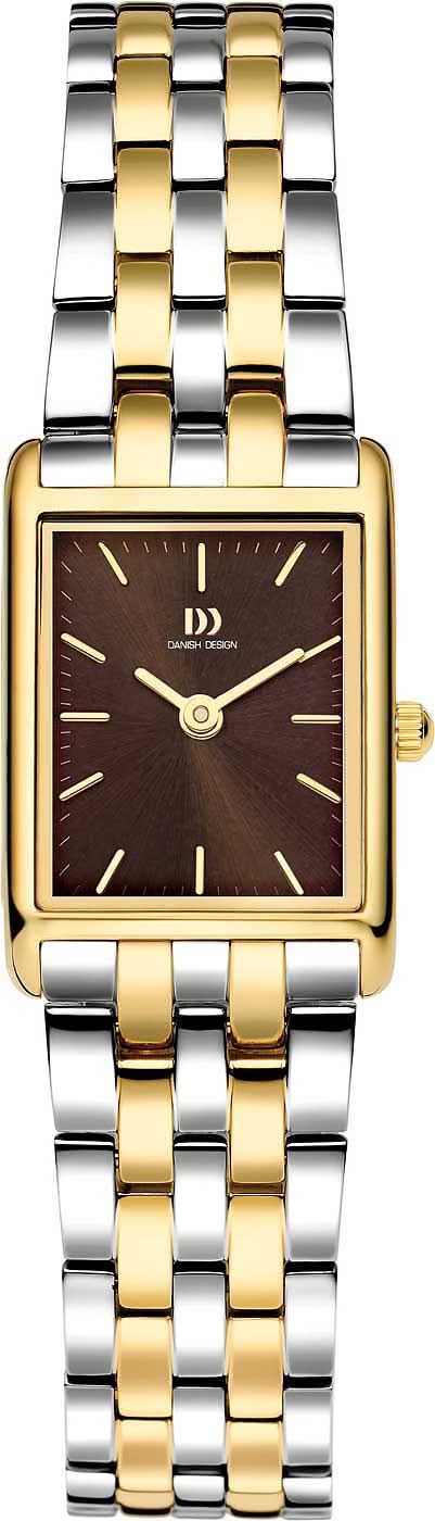 "Reloj de mujer con esfera rectangular, marrón oscuro, manecillas doradas y pulsera de acero inoxidable"