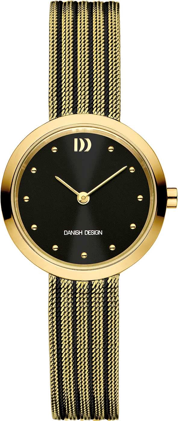 Reloj de mujer con esfera negra, caja redonda dorada y pulsera trenzada