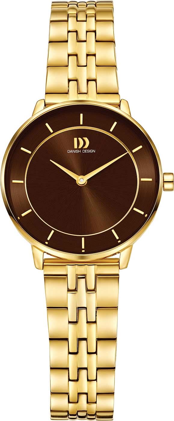 Pulsera de mujer con esfera oscura y correa de acero inoxidable en tono dorado