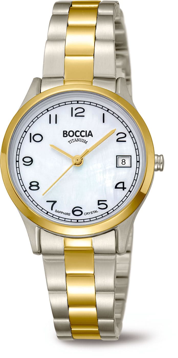 Boccia - Reloj de mujer con pulsera bicolor (plata/oro) y esfera blanca