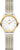 "Reloj de mujer con bisel dorado, esfera blanca y brazalete metálico bicolor"