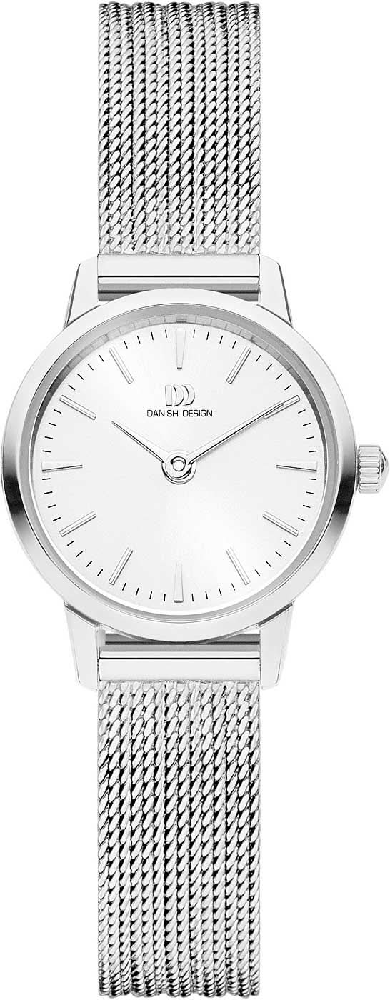 "Reloj de mujer con correa de malla plateada y esfera blanca, caja redonda plana."