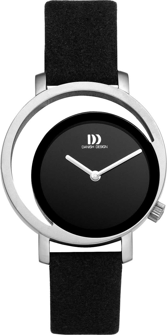 Reloj de mujer sencillo con esfera negra, caja plateada y correa de piel negra